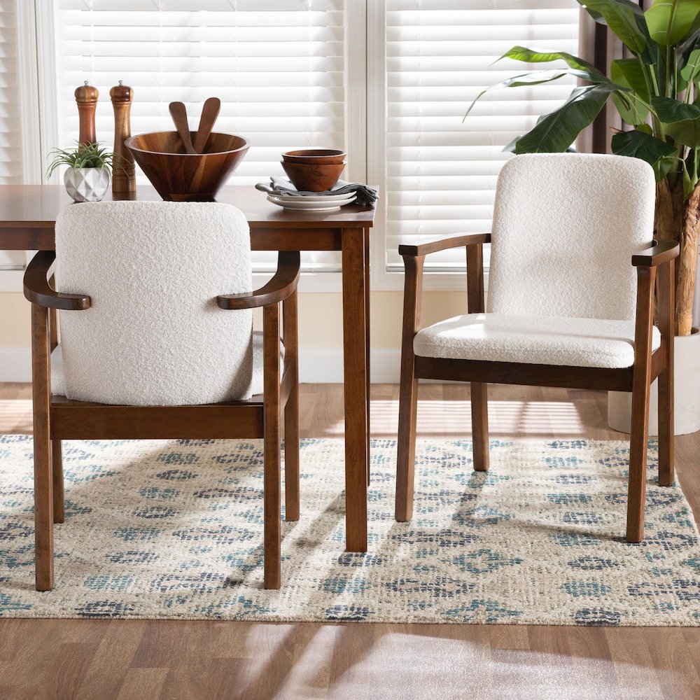 Miyagi Boucle Upholstered Dining Chair Set of 2- Mid-Century Modern Armchair. Picture 7