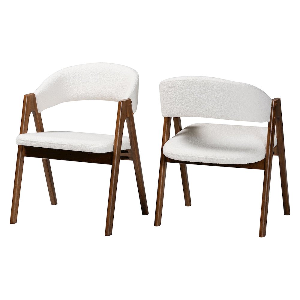 Virden Boucle Upholstered Dining Chair Set of 2- Mid-Century Modern Armchair. Picture 2