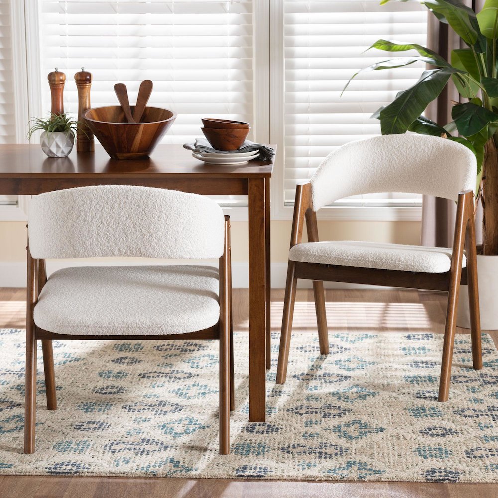 Virden Boucle Upholstered Dining Chair Set of 2- Mid-Century Modern Armchair. Picture 7