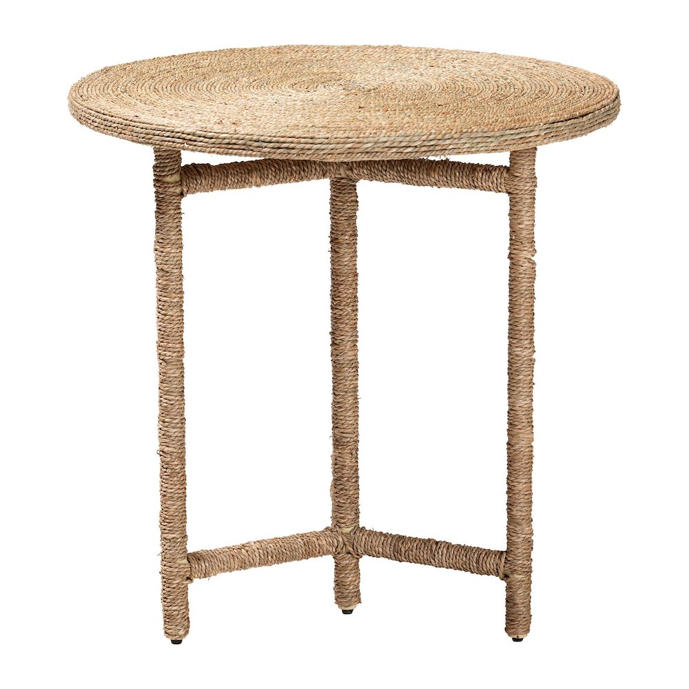 Fumito Handwoven Seagrass End Table - Round Boho Side Table. Picture 1