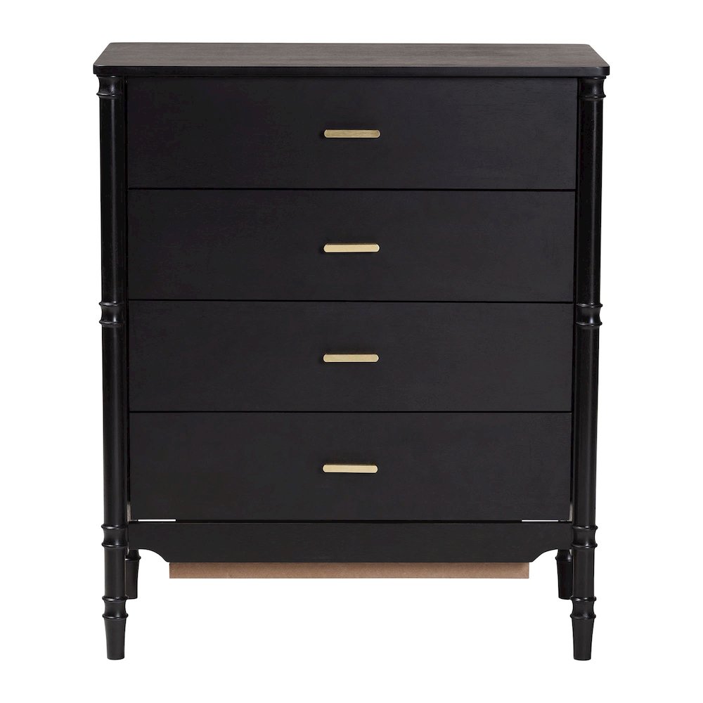 Black Wood Chest of Drawers with Gold Handles - 4-Drawer Dresser. Picture 3