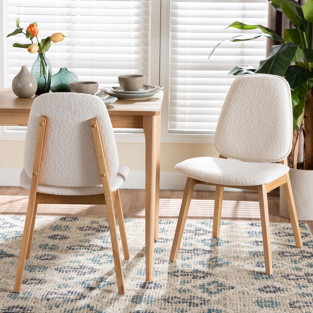 Hudson Boucle Upholstered Dining Chair Set of 2- Mid-Century Modern Side Chair. Picture 7
