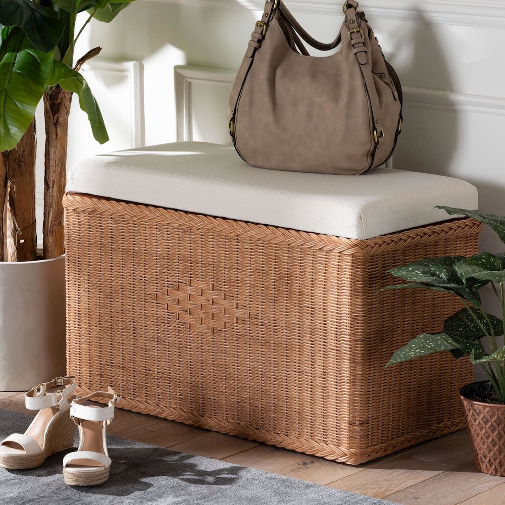 Eamon Braided Natural Rattan Storage Bench. Picture 8