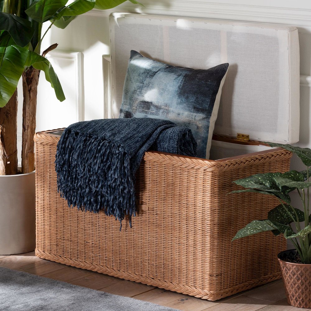 Eamon Braided Natural Rattan Storage Bench. Picture 9