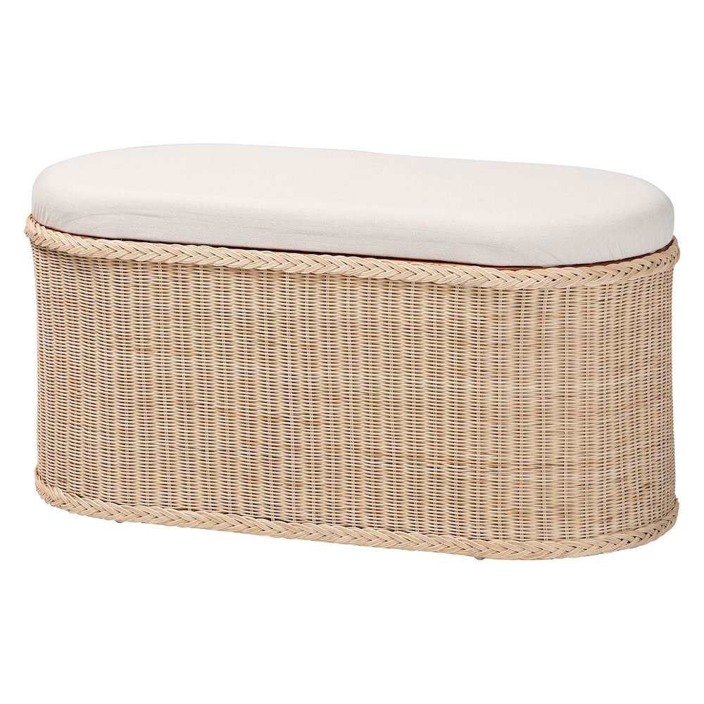 Barid Braided Natural Rattan Storage Bench. Picture 1
