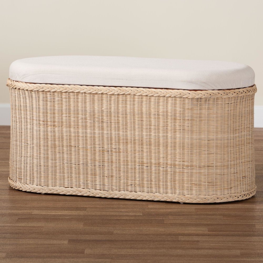 Barid Braided Natural Rattan Storage Bench. Picture 10