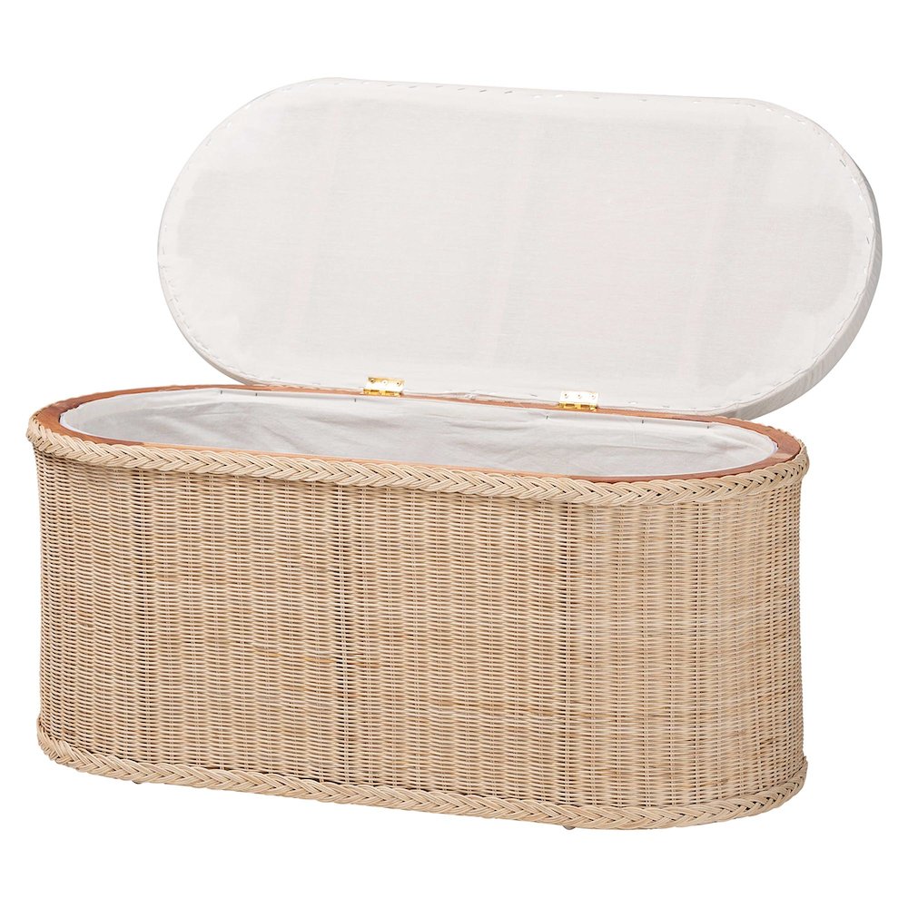 Barid Braided Natural Rattan Storage Bench. Picture 2
