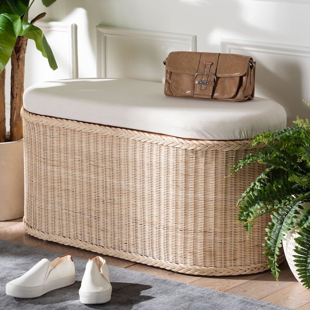 Barid Braided Natural Rattan Storage Bench. Picture 8