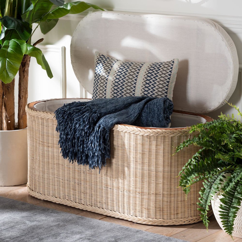 Barid Braided Natural Rattan Storage Bench. Picture 9