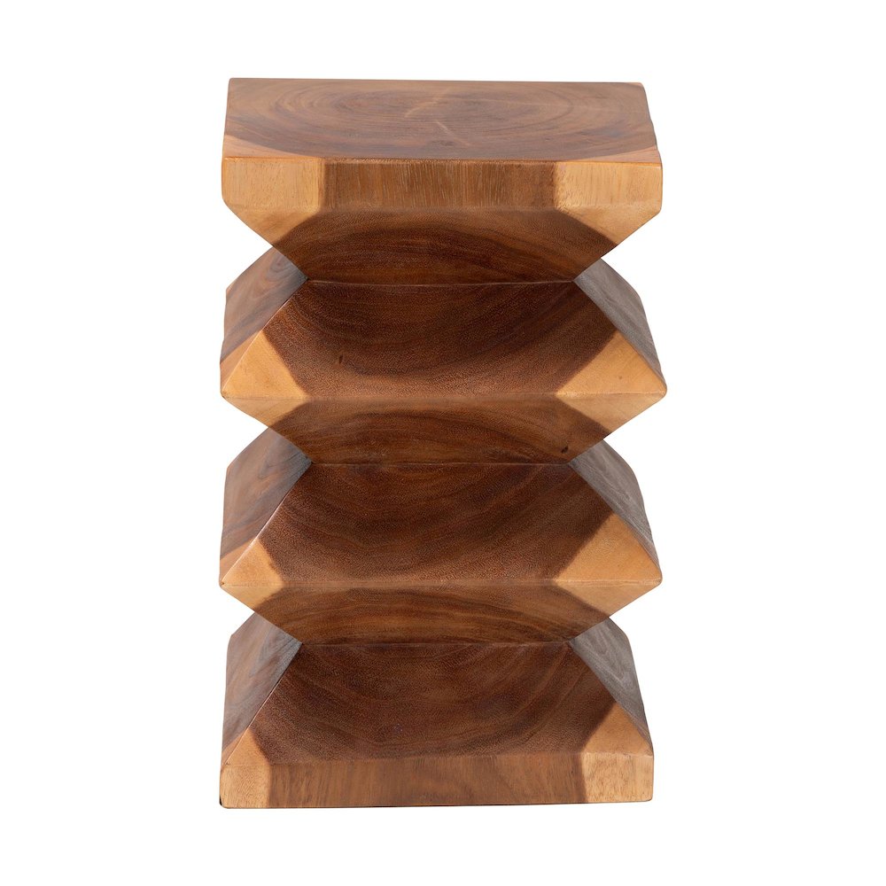 Solid Suar Wood Side Table - Hand-Carved Sculptural End Table with Zigzag Design. Picture 2