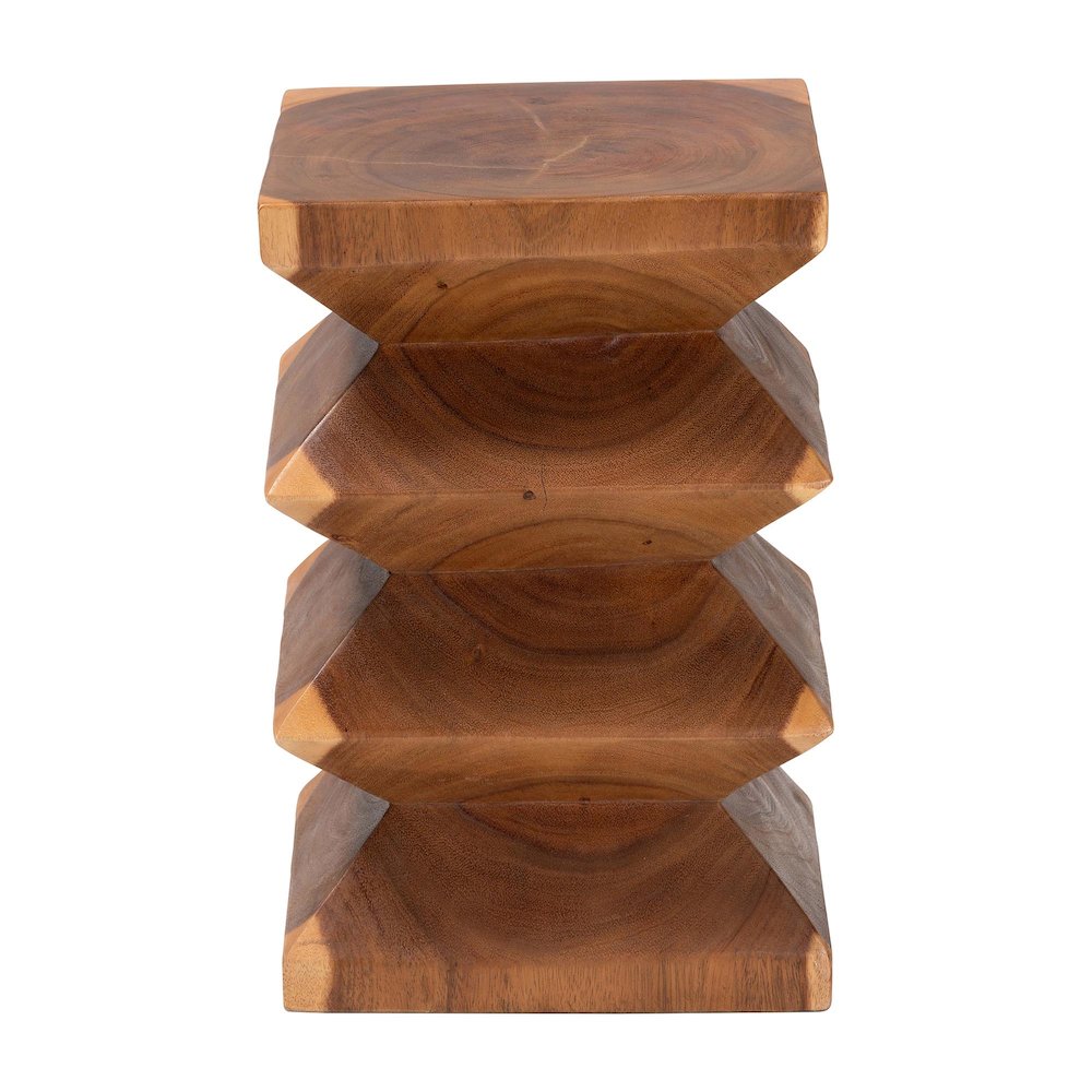 Solid Suar Wood Side Table - Hand-Carved Sculptural End Table with Zigzag Design. Picture 3