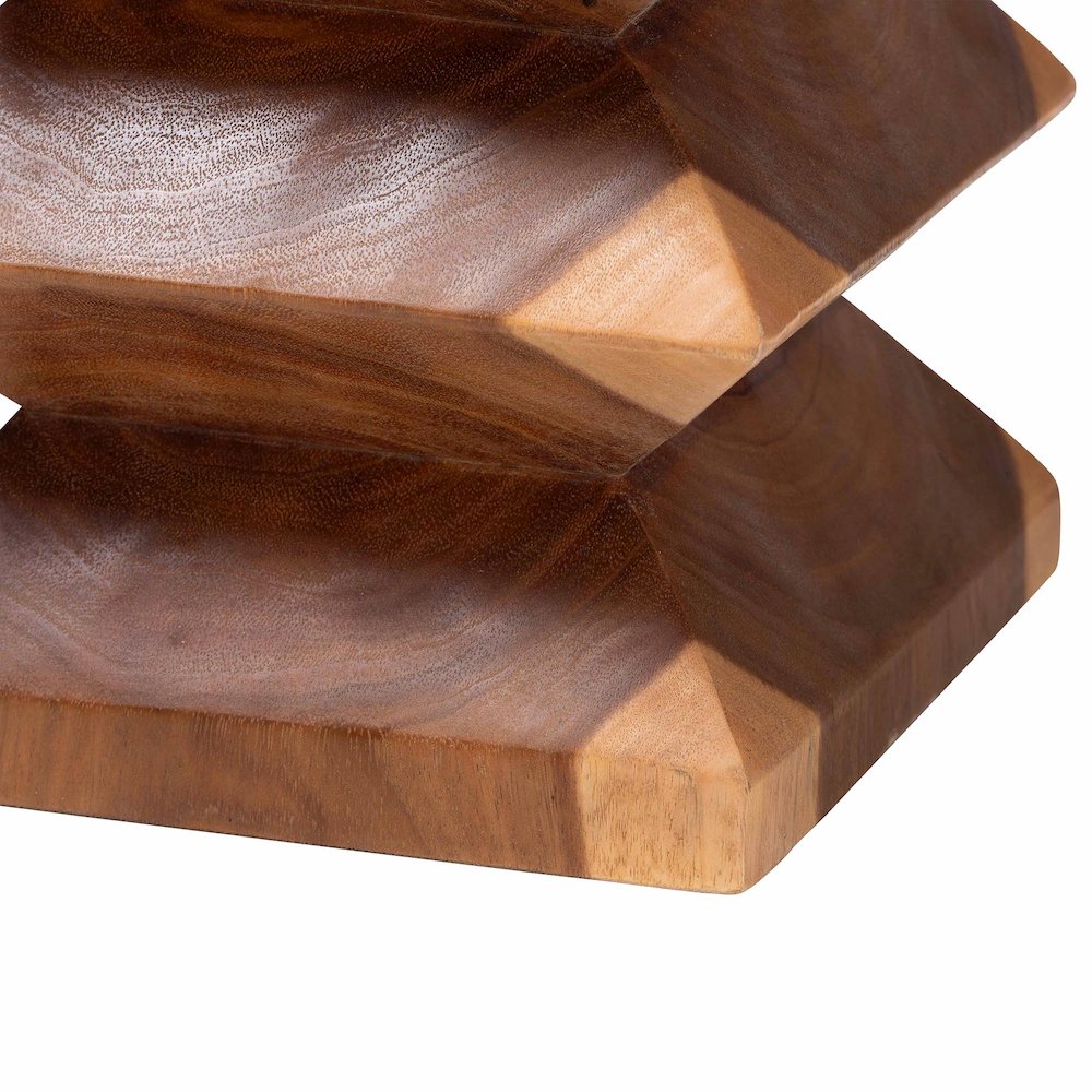 Solid Suar Wood Side Table - Hand-Carved Sculptural End Table with Zigzag Design. Picture 4