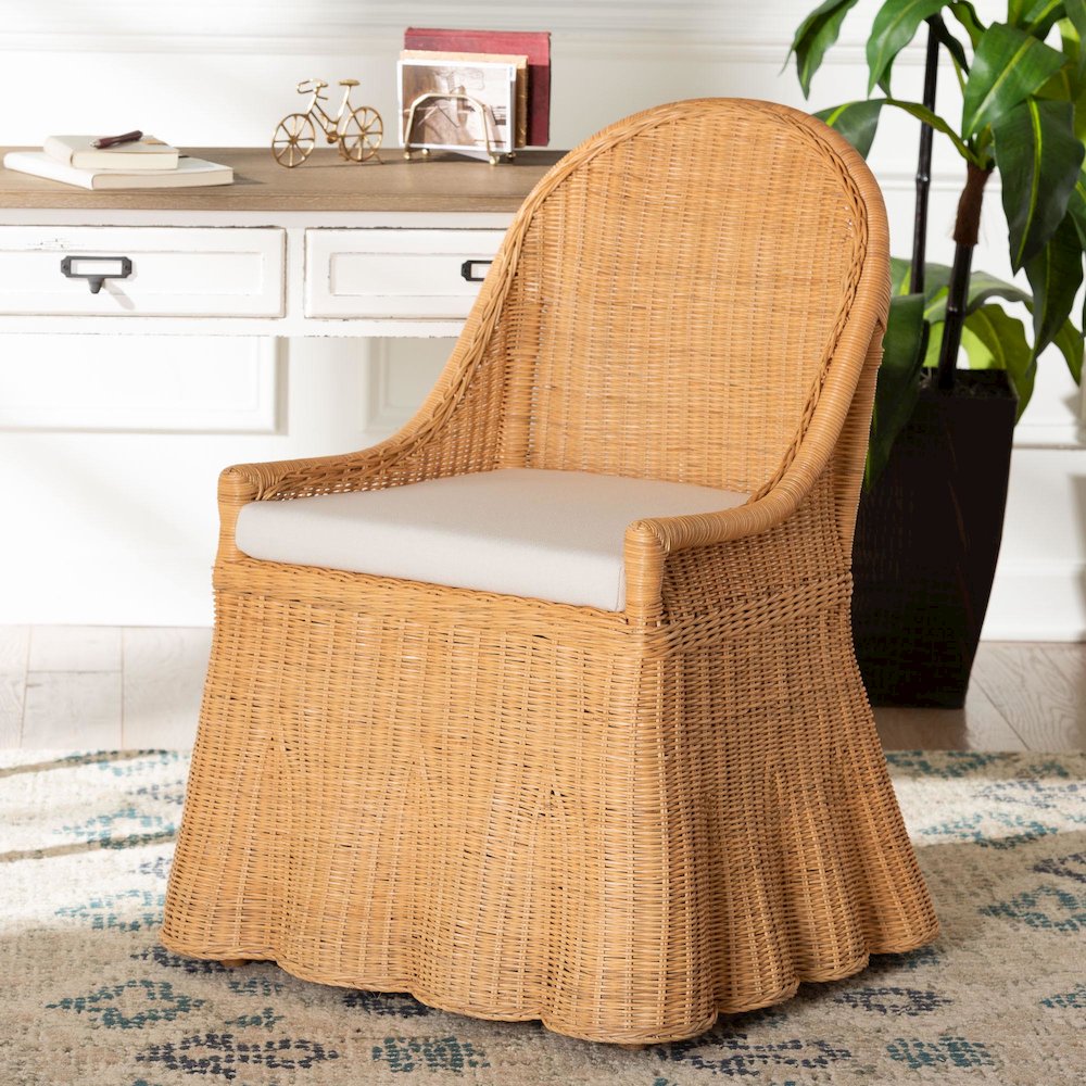 Natural Rattan Accent Chair - Hand Woven Wicker Dining Chair, Light Honey. Picture 7