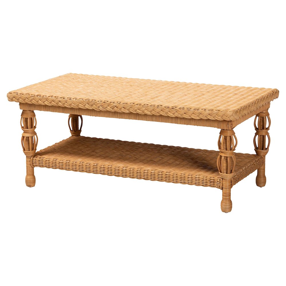 Dolby Natural Rattan Coffee Table - Handwoven Wicker Accent Table. Picture 2