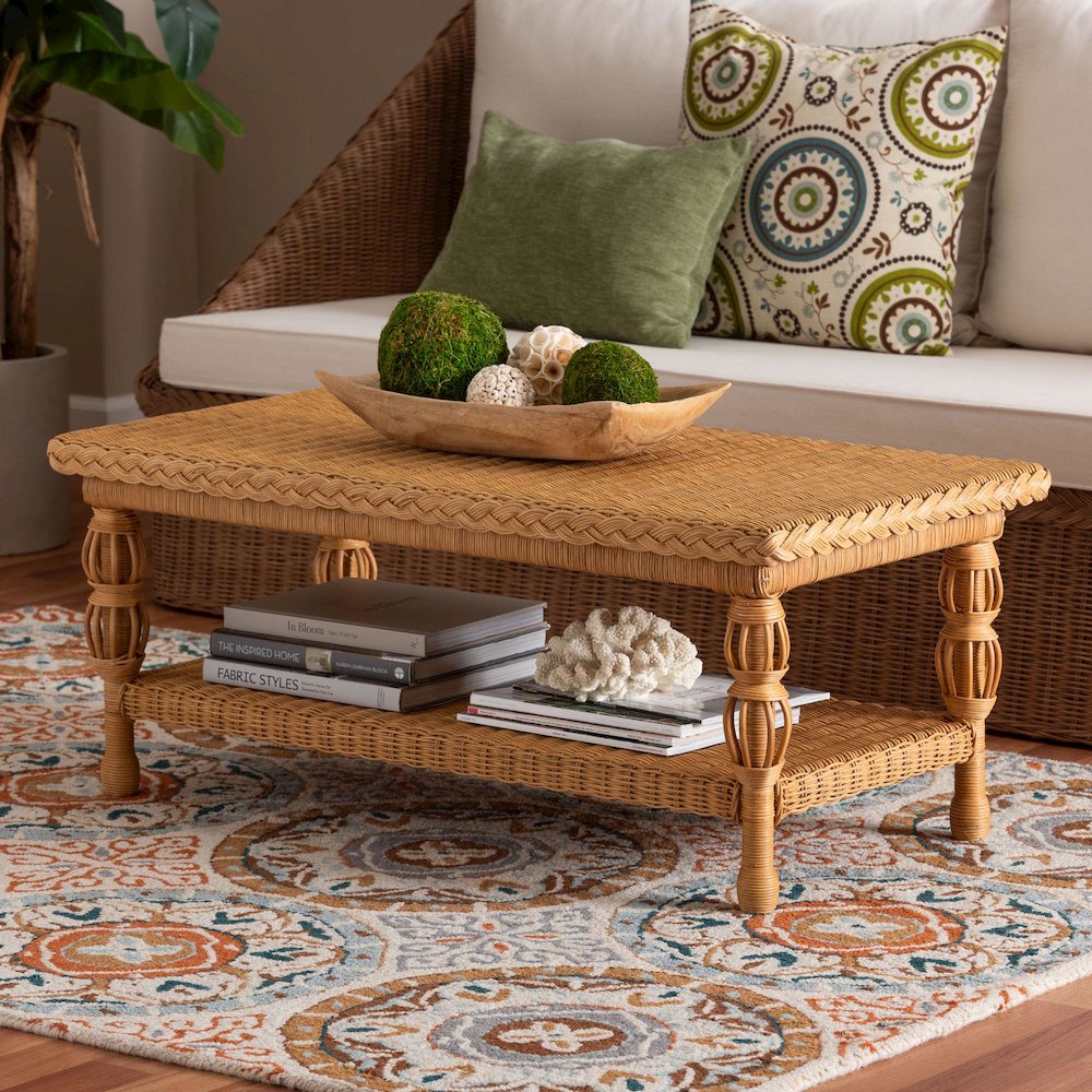Dolby Natural Rattan Coffee Table - Handwoven Wicker Accent Table. Picture 7