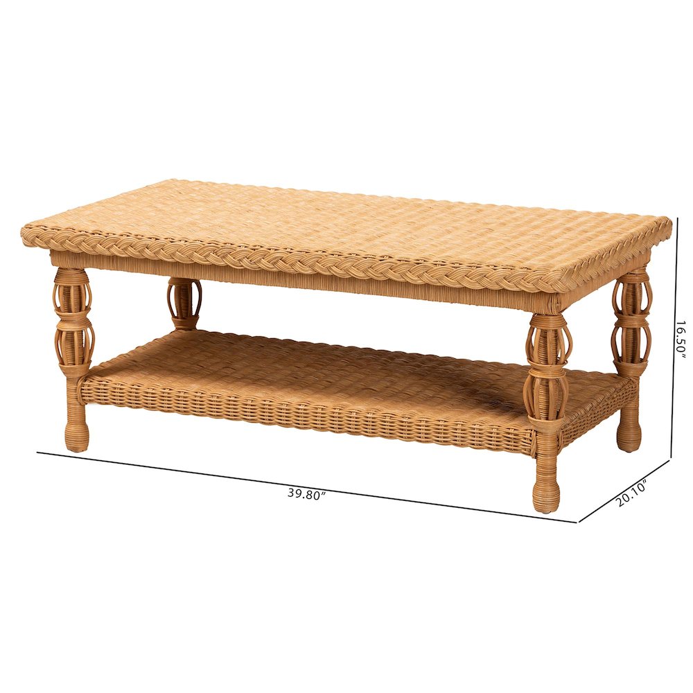 Dolby Natural Rattan Coffee Table - Handwoven Wicker Accent Table. Picture 8
