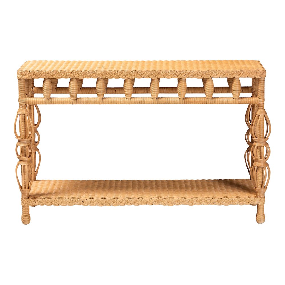 Natural Rattan Console Table - Handwoven Wicker Accent Table. Picture 2