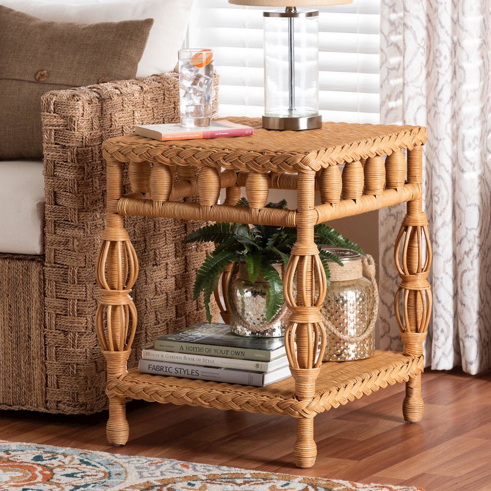 Dolby Natural Rattan End Table - Handwoven Wicker Side Table. Picture 7