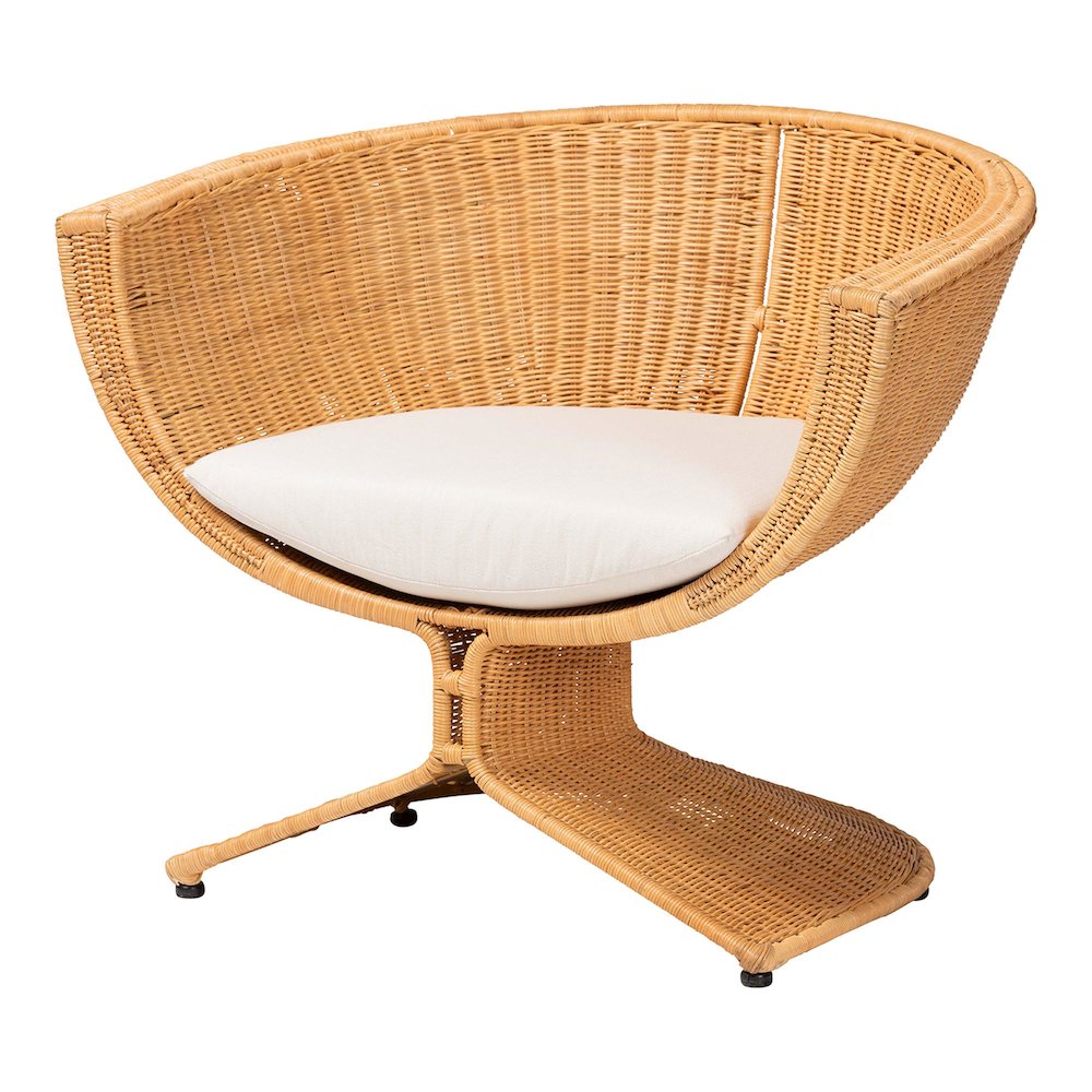 Natural Rattan Lounge Chair - Handwoven Wicker Accent Seating. Picture 1