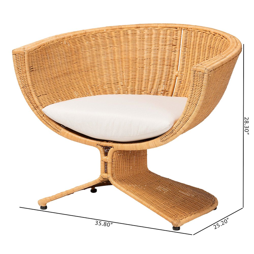 Natural Rattan Lounge Chair - Handwoven Wicker Accent Seating. Picture 8