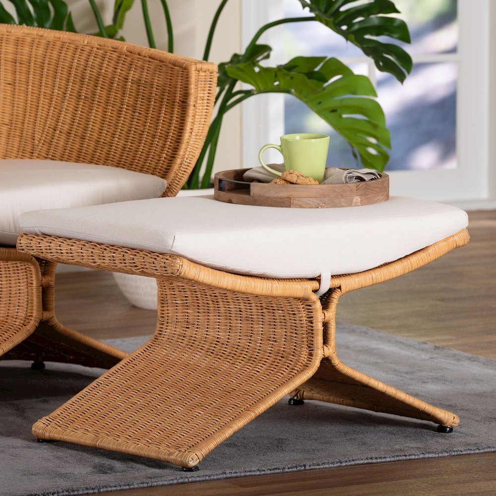 Natural Rattan Footstool - Sculptural Handwoven Ottoman. Picture 6