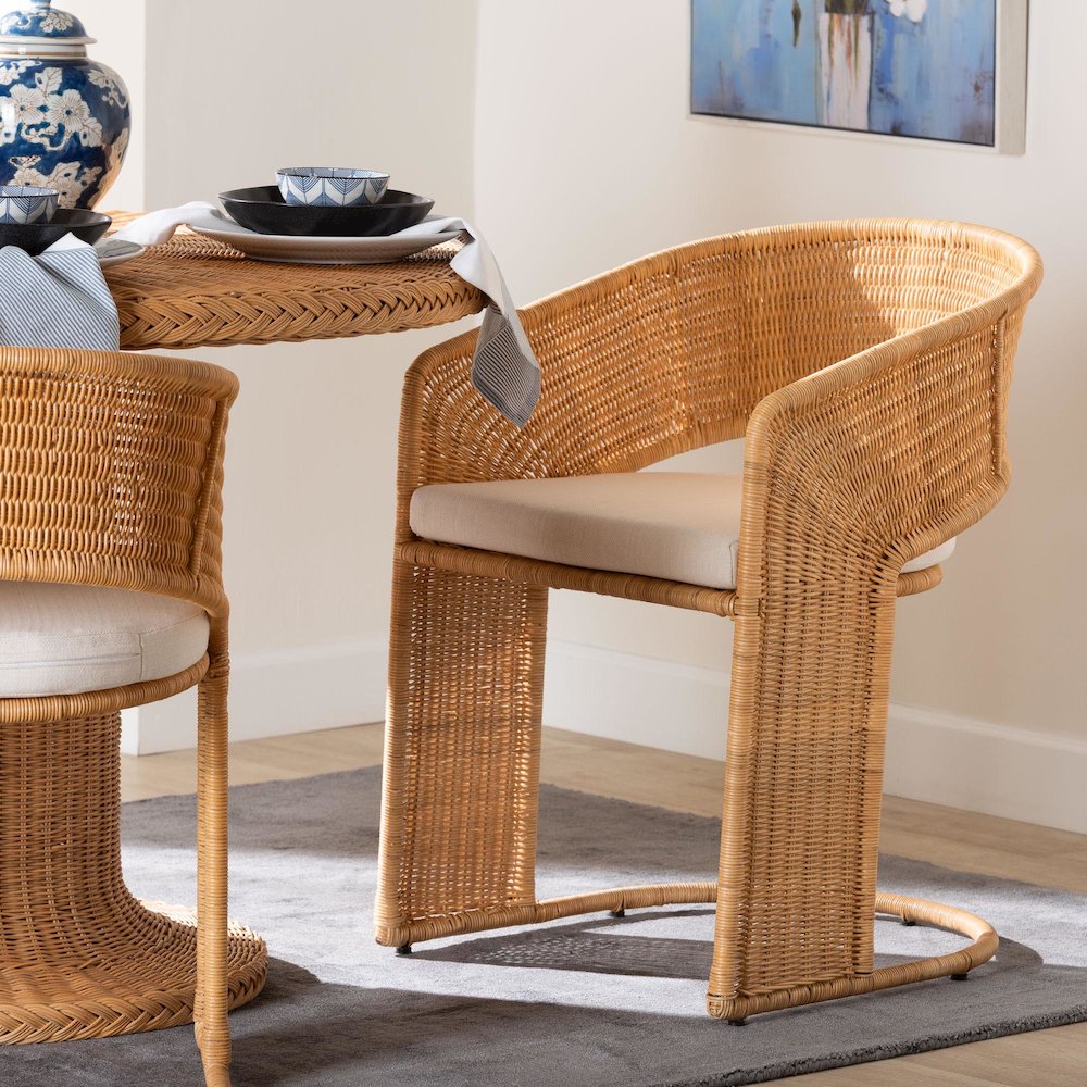 Palm Bohemian Light Honey Rattan Dining Chair. Picture 8