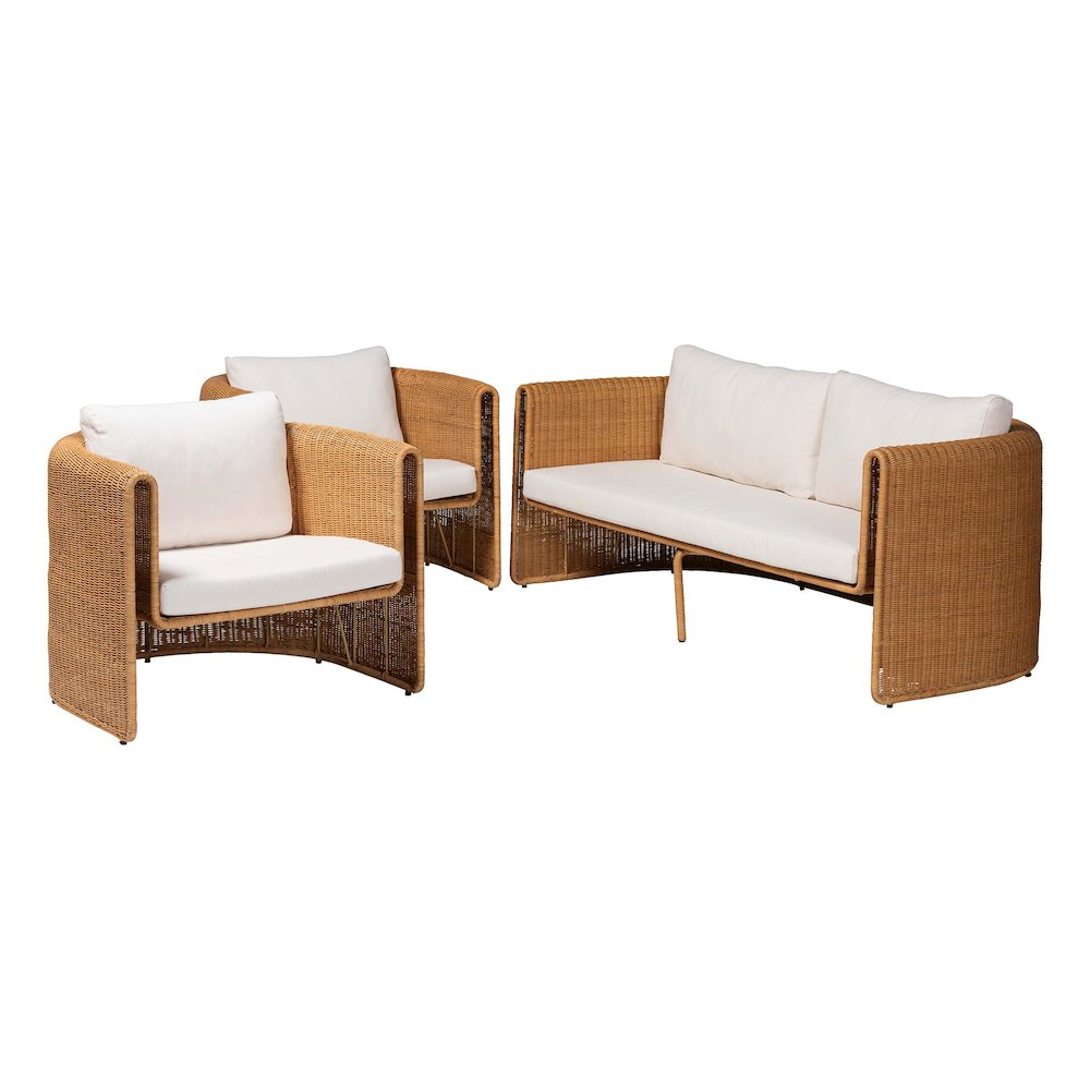 Natural Rattan 3-Piece Living Room Set - Lounge Sofa and Armchairs. Picture 1