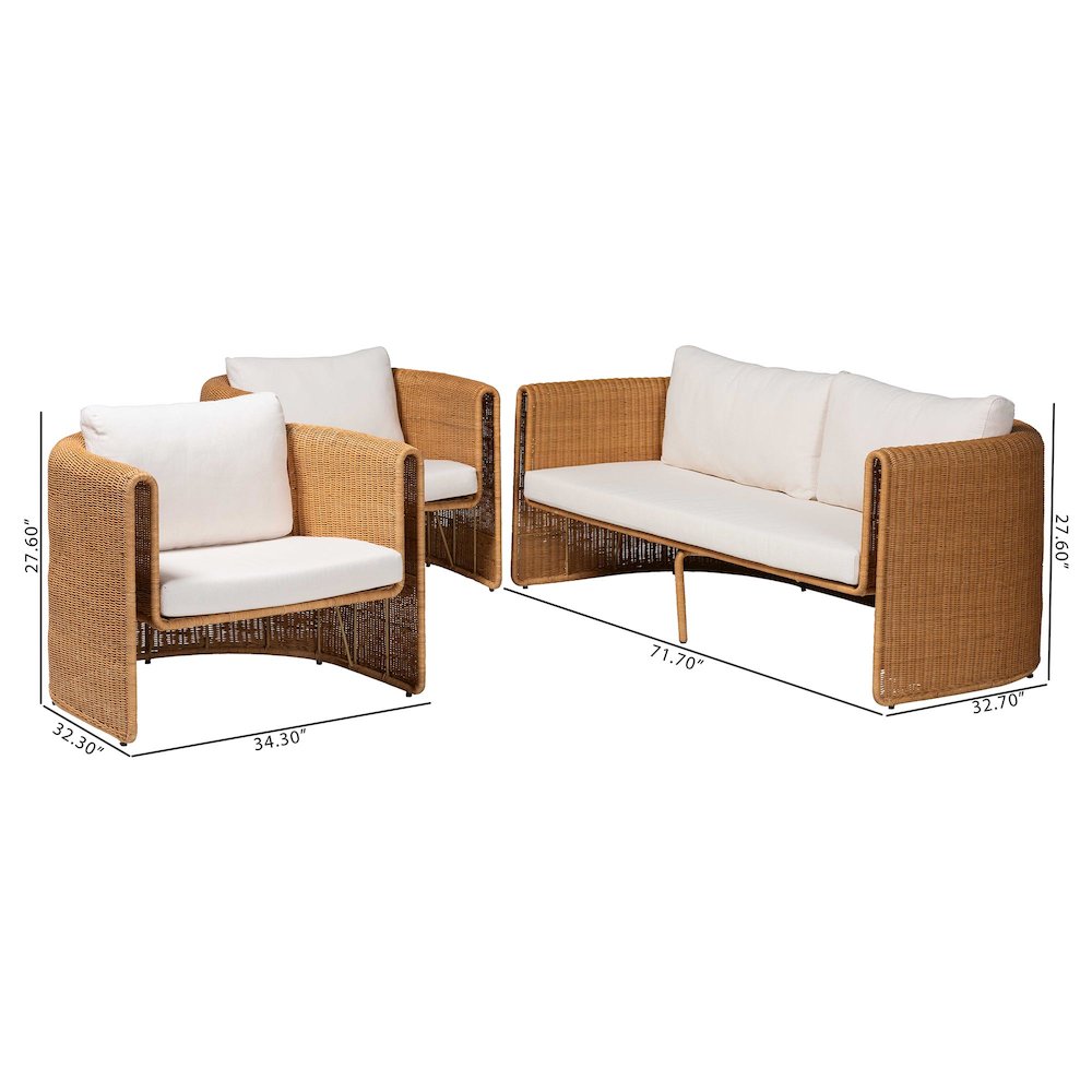 Natural Rattan 3-Piece Living Room Set - Lounge Sofa and Armchairs. Picture 7