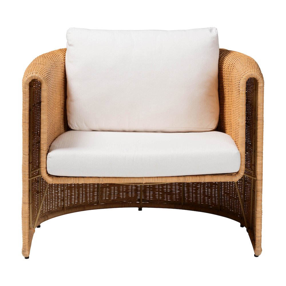 Natural Rattan Armchair with Cushion - Handwoven Lounge Chair. Picture 2