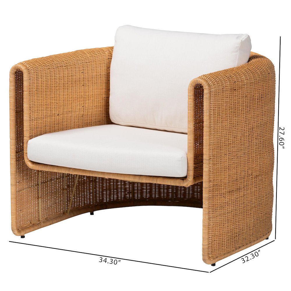Natural Rattan Armchair with Cushion - Handwoven Lounge Chair. Picture 8