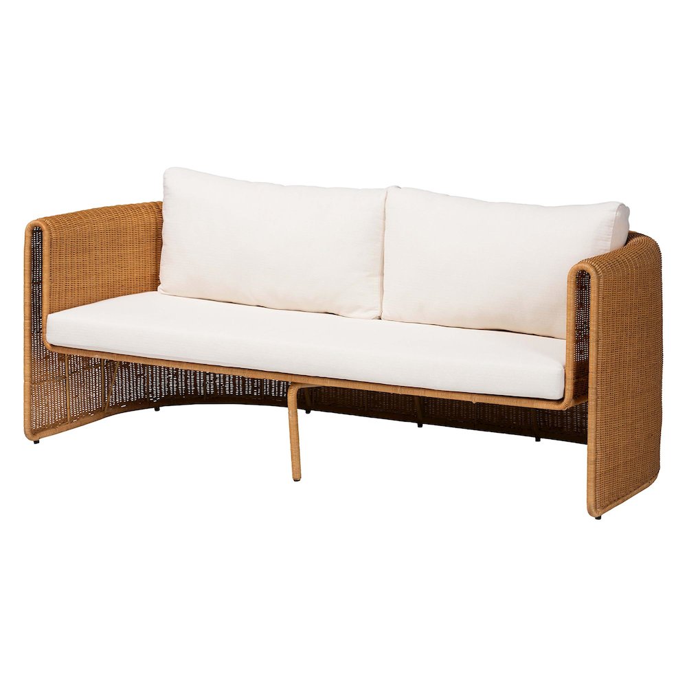 Natural Rattan Sofa with Cushion - Handwoven 3-Seater Couch. Picture 1