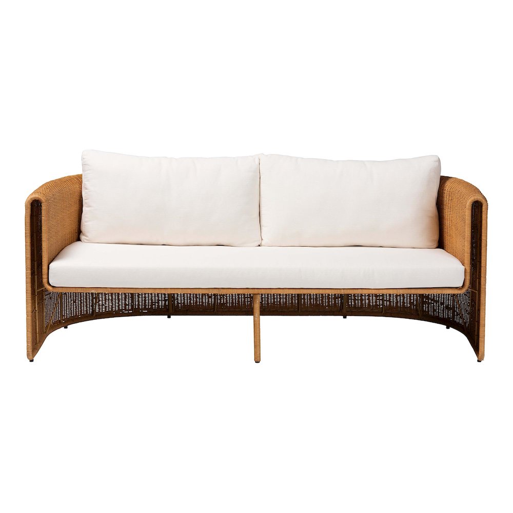 Natural Rattan Sofa with Cushion - Handwoven 3-Seater Couch. Picture 2