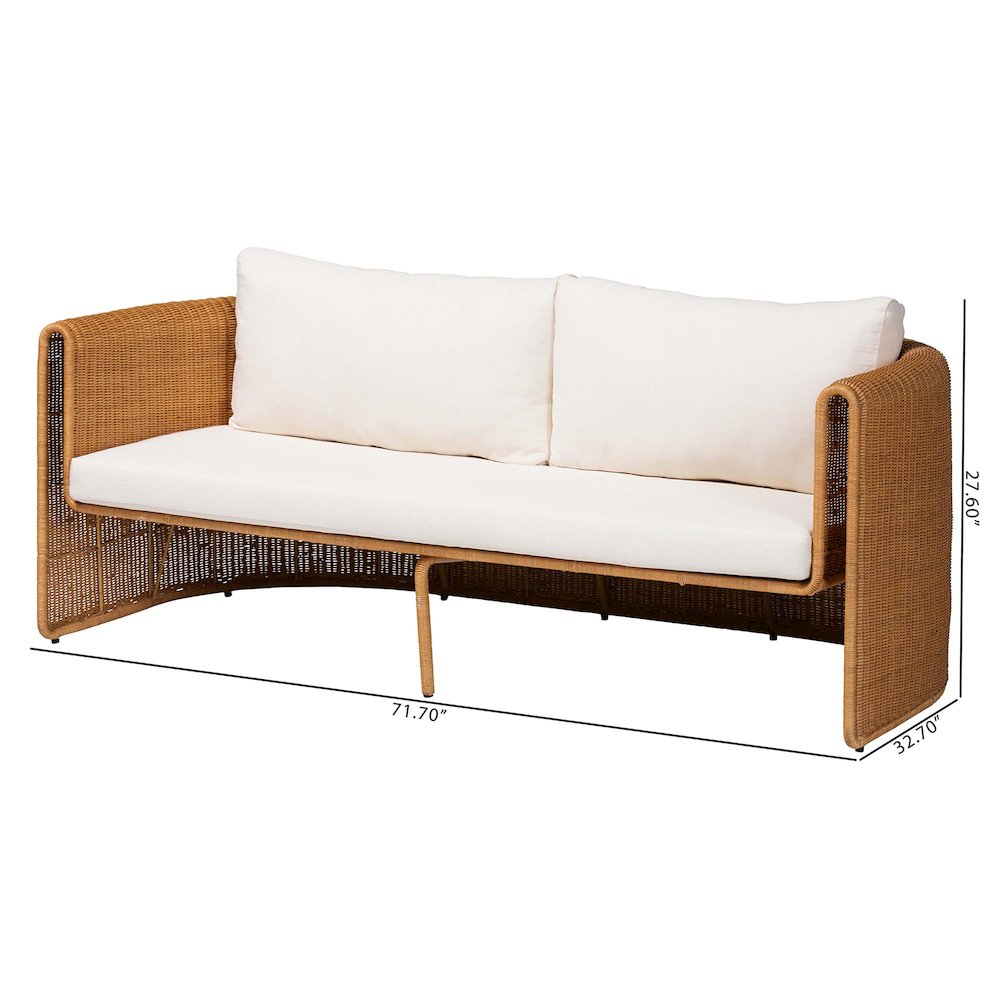 Natural Rattan Sofa with Cushion - Handwoven 3-Seater Couch. Picture 8