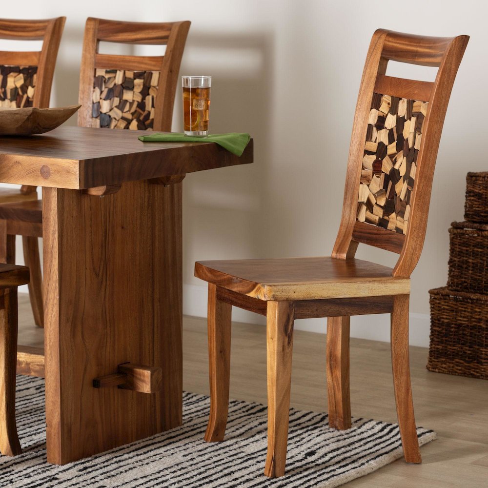 Luan Suar Wood Dining Chair - Handcrafted Solid Wood Seat. Picture 8