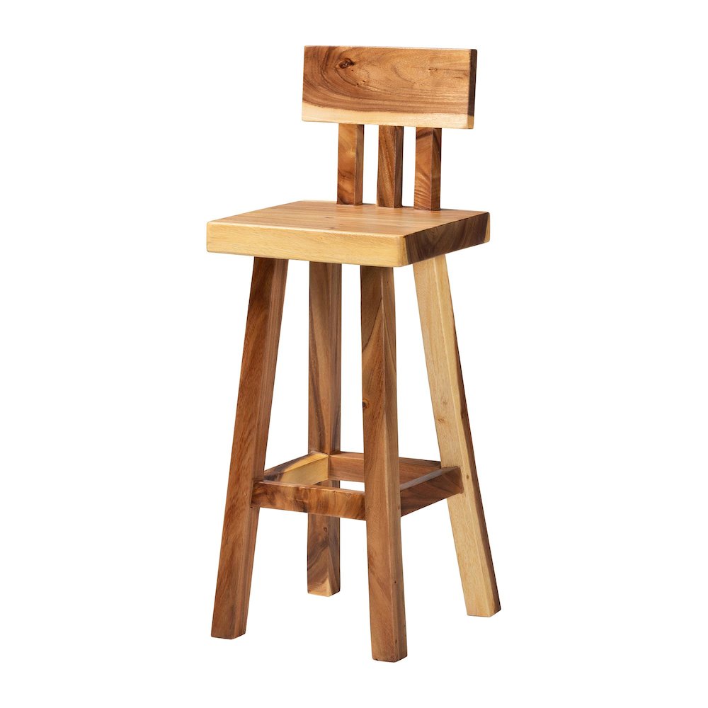 Luli Suar Wood Bar Stool - Handcrafted Solid Wood Stool. Picture 2