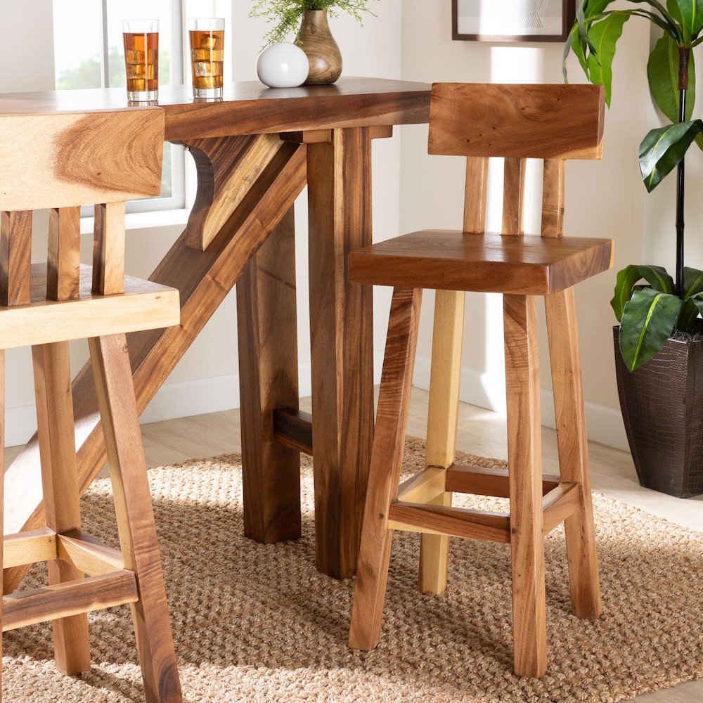 Luli Suar Wood Bar Stool - Handcrafted Solid Wood Stool. Picture 8