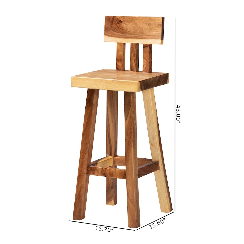 Luli Suar Wood Bar Stool - Handcrafted Solid Wood Stool. Picture 9