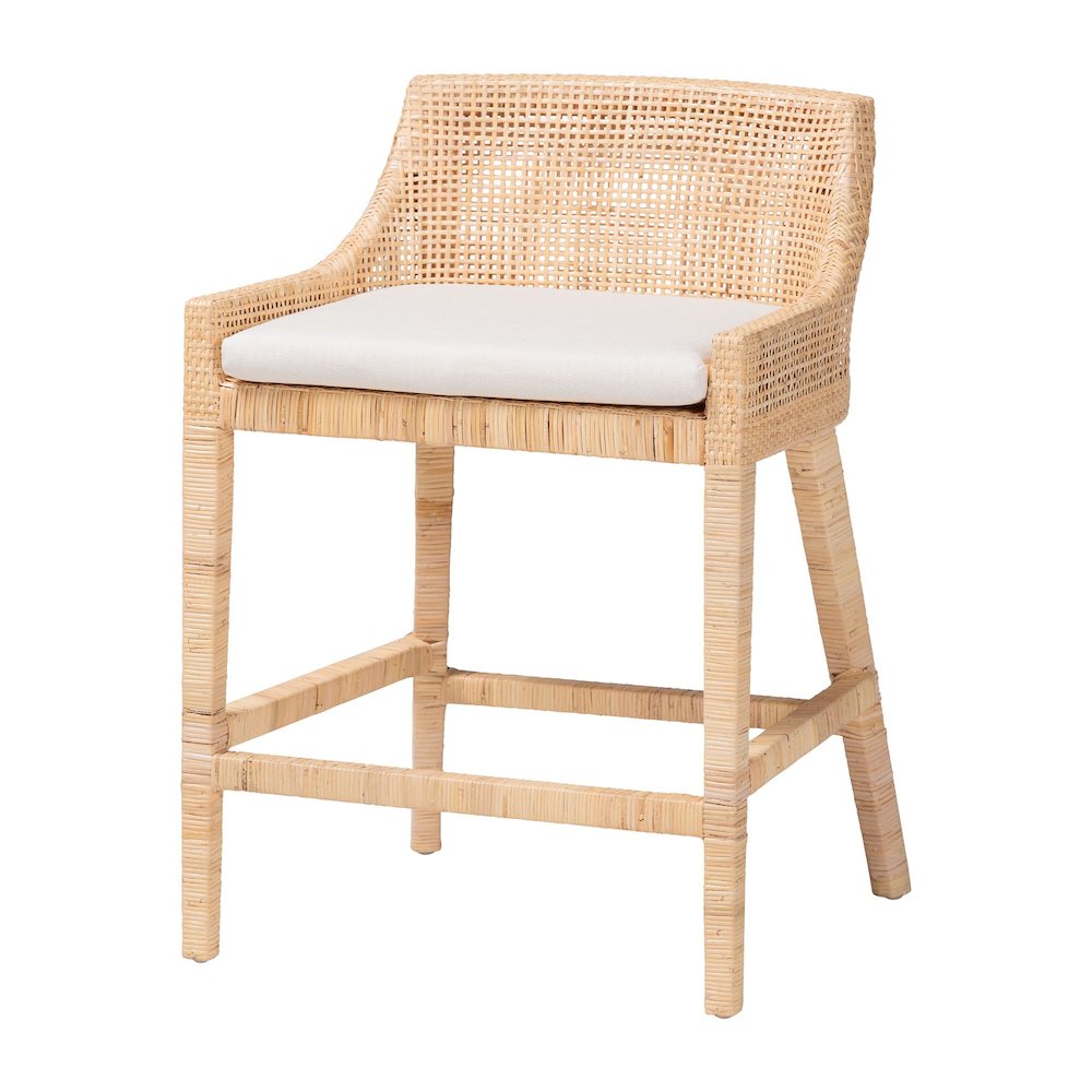 Natural Rattan Counter Stool - Handcrafted Wingback Counter Chair. Picture 1