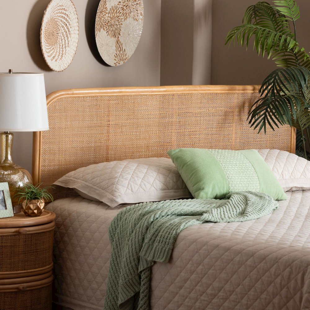 Agota Natural Rattan Standalone Headboard - Handwoven Wicker Panel. Picture 5