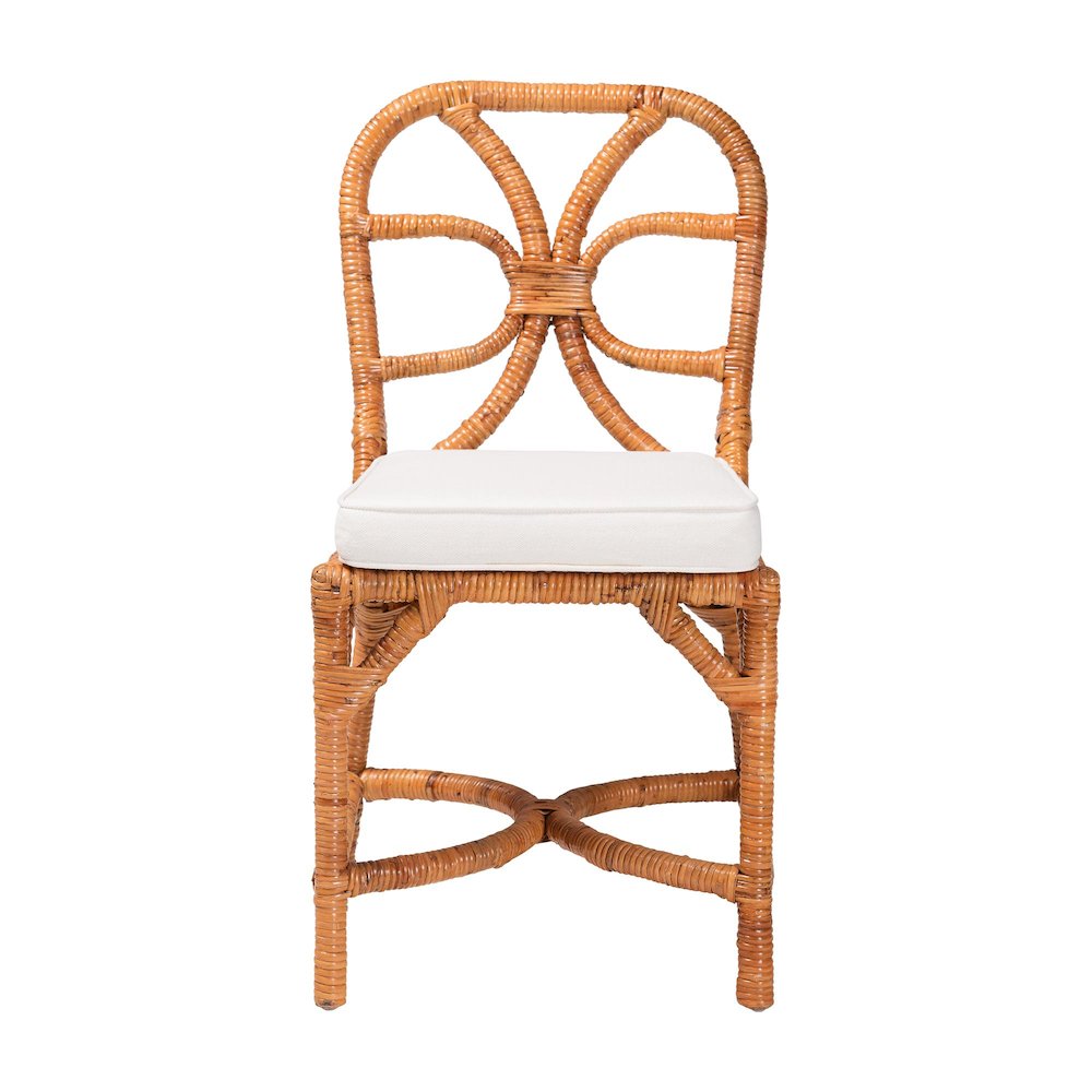 Natural Rattan Dining Chair - Handwoven Wicker Side Chair with Removable Cushion. Picture 2