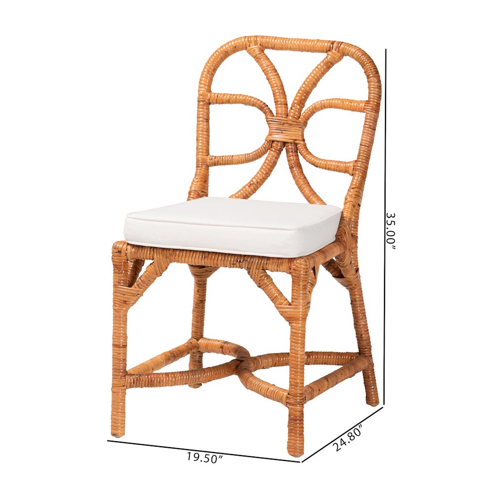 Natural Rattan Dining Chair - Handwoven Wicker Side Chair with Removable Cushion. Picture 9