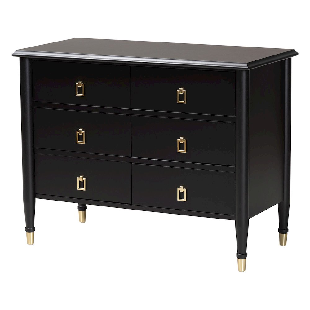 Black Wood Chest with Drawers with Metallic Accents, 6-Drawer. Picture 1