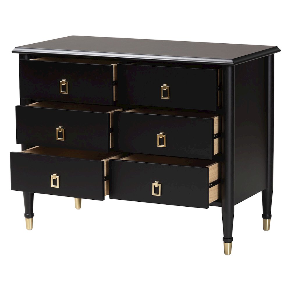 Black Wood Chest with Drawers with Metallic Accents, 6-Drawer. Picture 2