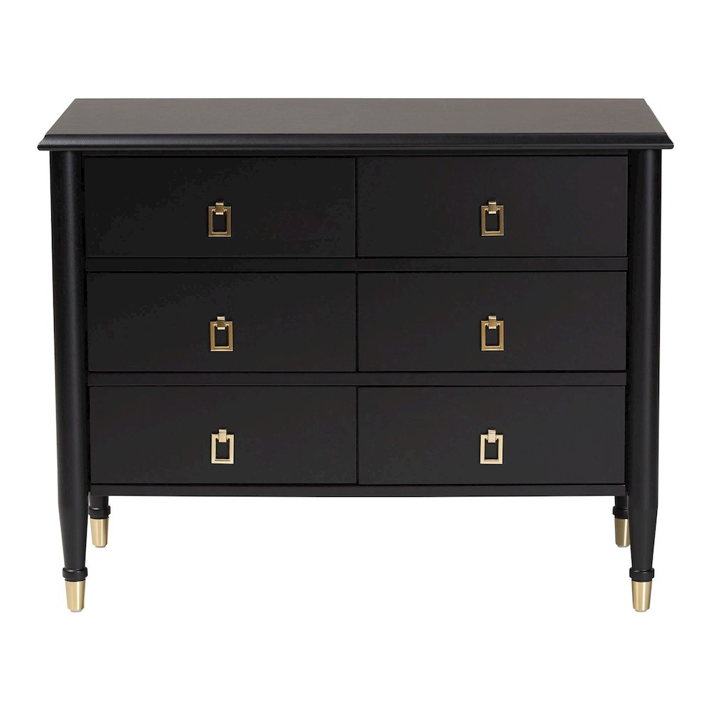 Black Wood Chest with Drawers with Metallic Accents, 6-Drawer. Picture 3