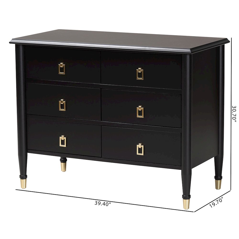 Black Wood Chest with Drawers with Metallic Accents, 6-Drawer. Picture 9