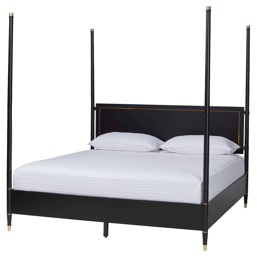 Four-Poster Platform Bed - Black Wood Bed Frame, King. Picture 1