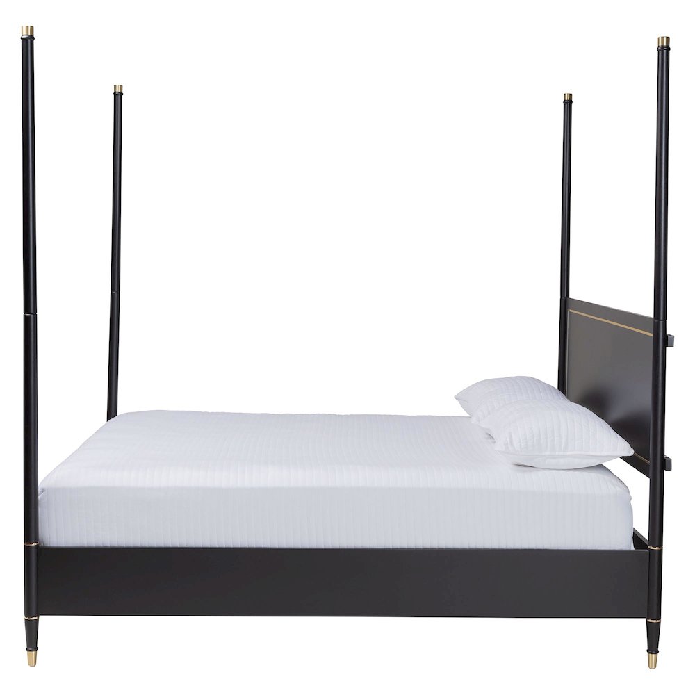 Four-Poster Platform Bed - Black Wood Bed Frame, King. Picture 2
