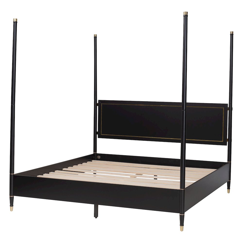 Four-Poster Platform Bed - Black Wood Bed Frame, King. Picture 3