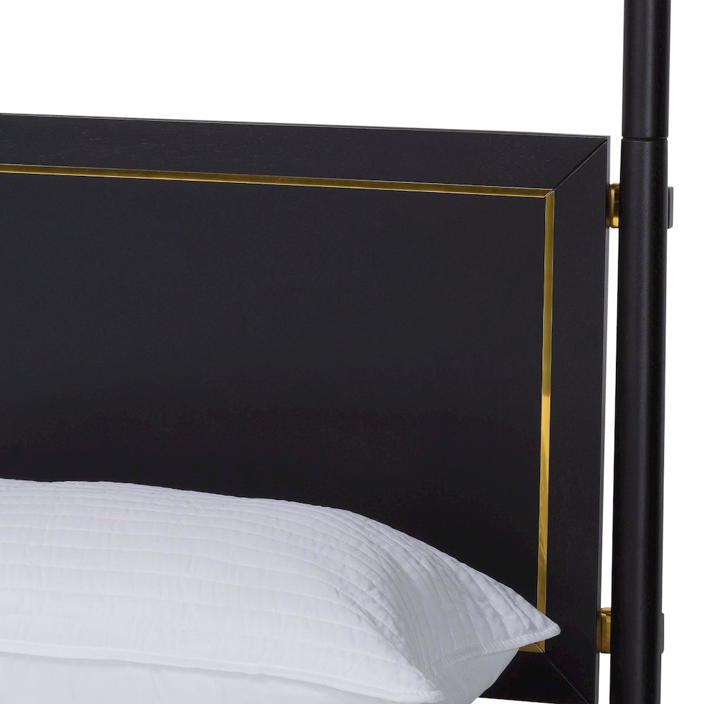 Four-Poster Platform Bed - Black Wood Bed Frame, King. Picture 4