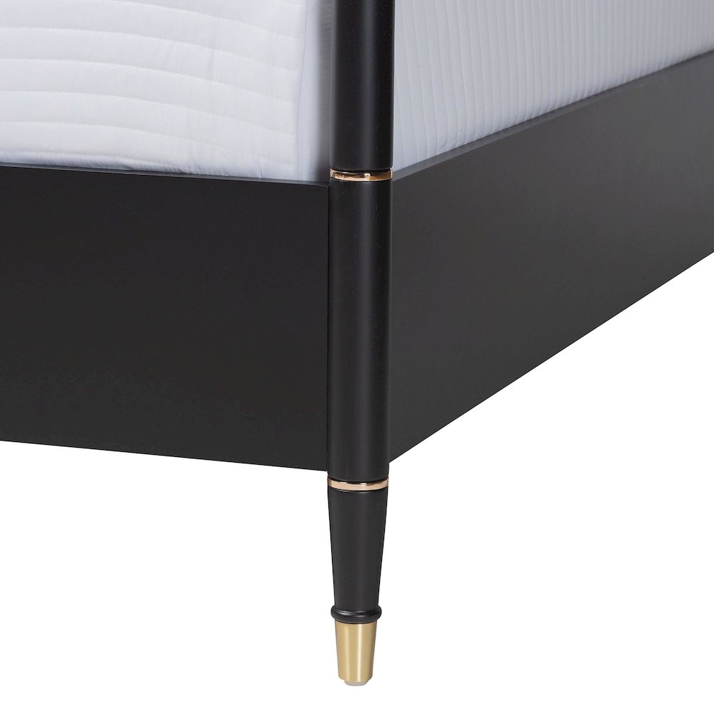 Four-Poster Platform Bed - Black Wood Bed Frame, King. Picture 5